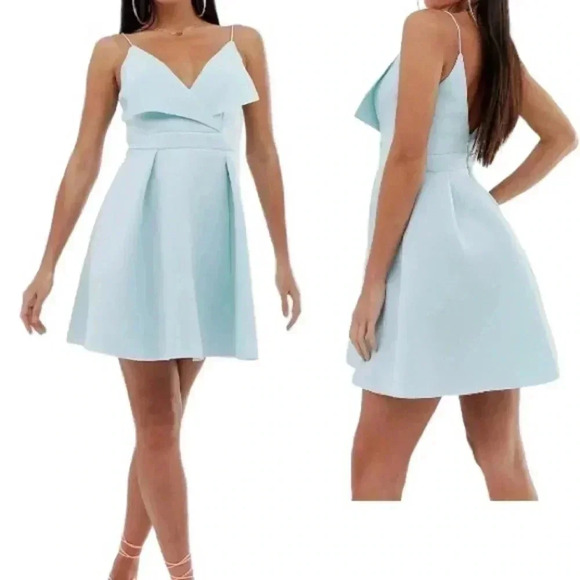 ASOS blue fold front v neck skater mini dress - Picture 1 of 5